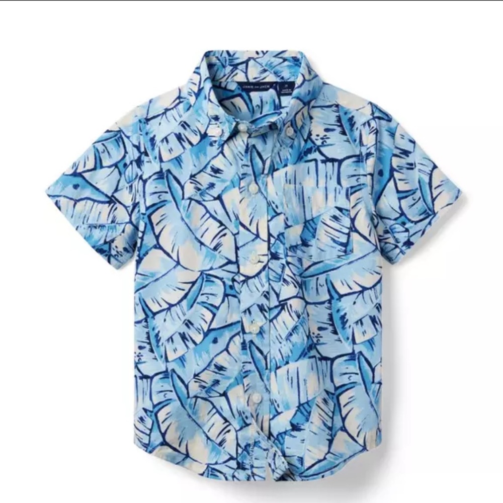 Janie and Jack Blue Leaf Print Button Down Shirt